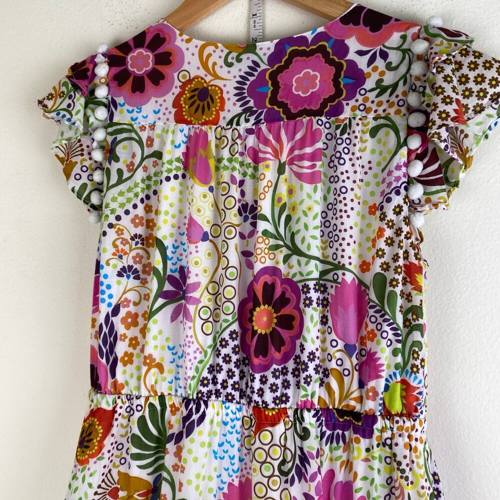 J.Crew Ratti Retro Floral Pom Pom Midi Dress White Size 6 AK624 - Picture 9 of 16